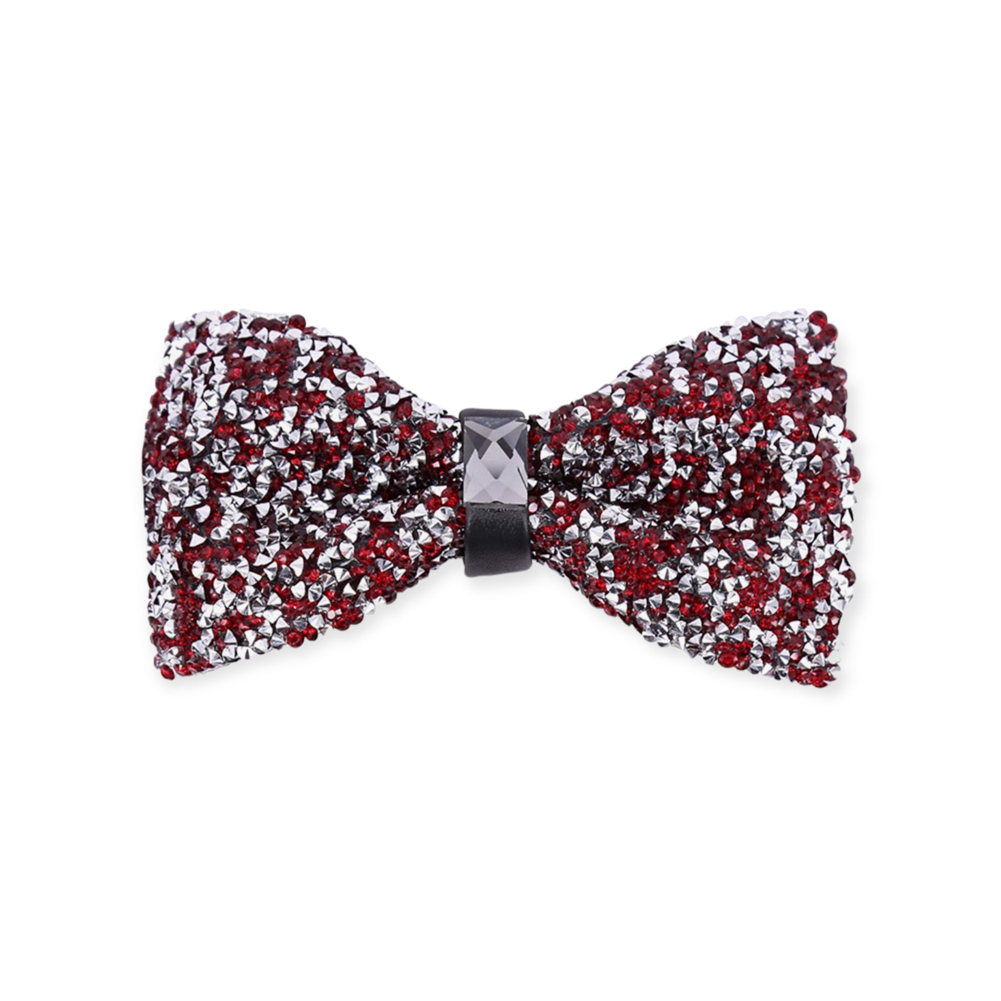 Burgundy/Silver Crystal Bow Tie